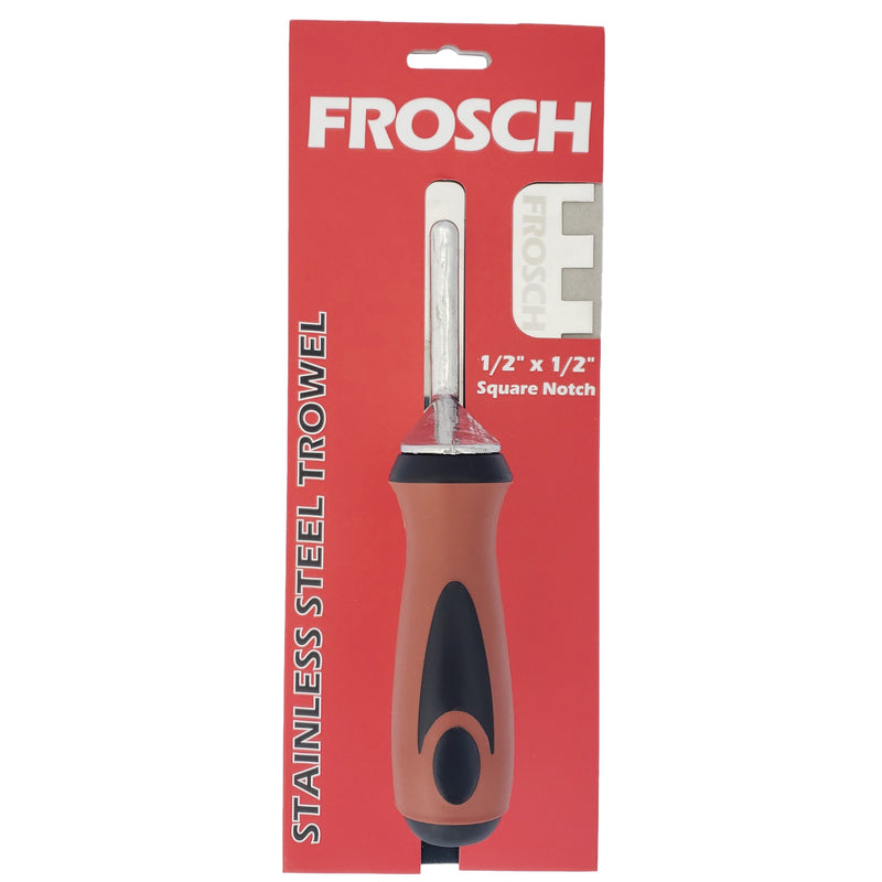 FROSCH Square Notch Stainless Steel Trowel - 1/2" X 1/2" [BOX of 24 Trowels]